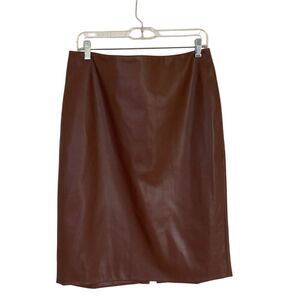 Theory Womens Bedford Faux Leather‎ Pencil Skirt Size 12 Brown Classic